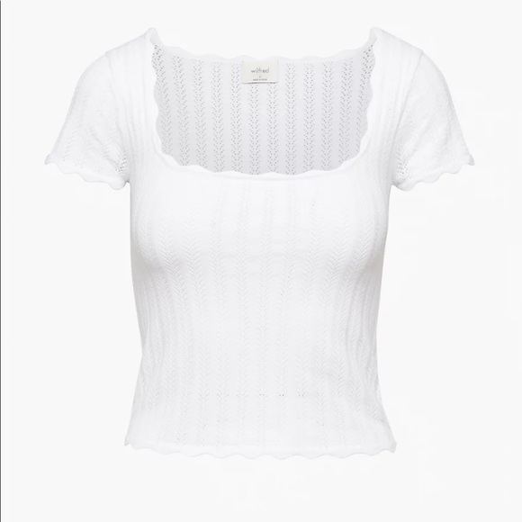 Aritzia Tops - Aritzia Wilfred white Parcel Sweater Short-sleeve pointelle top medium scallop